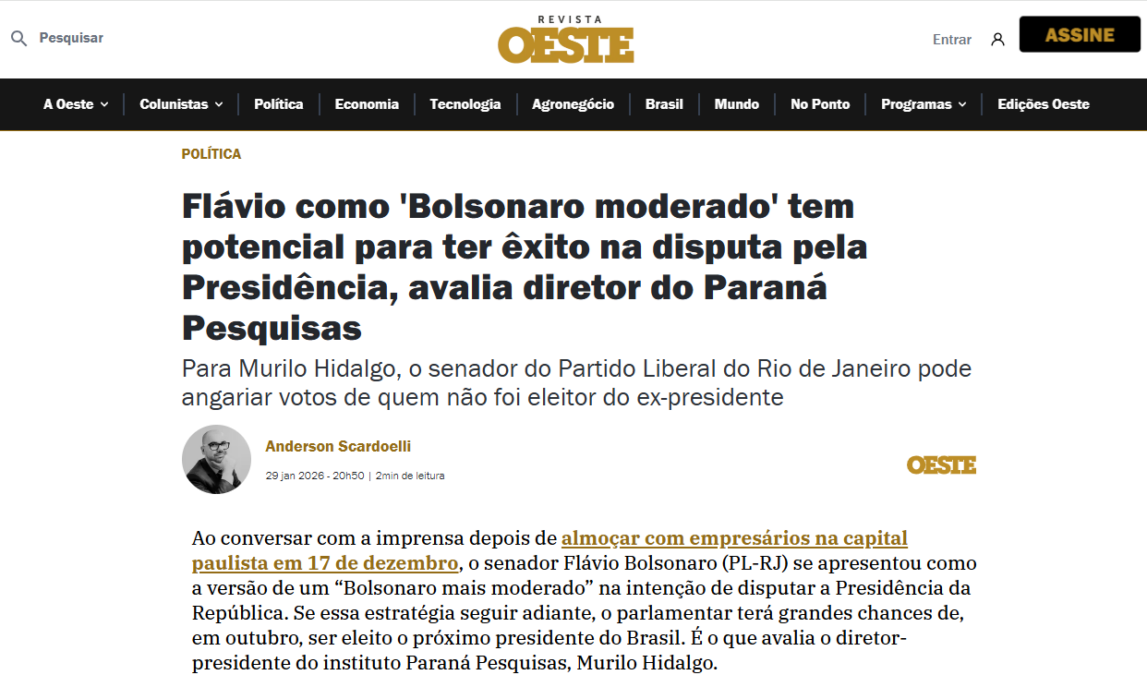 Revista Oeste cita pesquisa realizada pela Paraná Pesquisas. 2 Revista Oeste cita pesquisa realizada pela Paraná Pesquisas.
