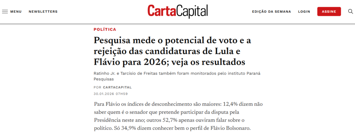 Carta Capital cita pesquisa realizada pela Paraná Pesquisas. 2 Carta Capital cita pesquisa realizada pela Paraná Pesquisas.