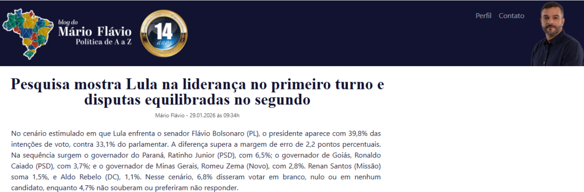 Blog Mário Flávio cita pesquisa realizada pela Paraná Pesquisas. 2 Blog Mário Flávio cita pesquisa realizada pela Paraná Pesquisas.