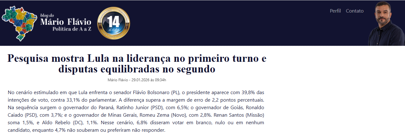 Blog Mário Flávio cita pesquisa realizada pela Paraná Pesquisas. 1 Blog Mário Flávio cita pesquisa realizada pela Paraná Pesquisas.