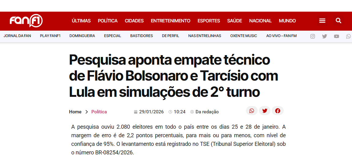 Fan F1 cita pesquisa realizada pela Paraná Pesquisas.