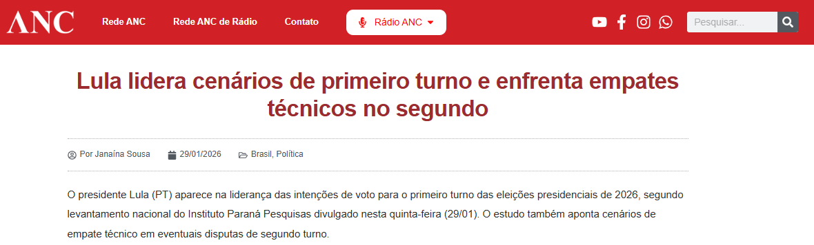 A Notícia do Ceará cita pesquisa realizada pela Paraná Pesquisas.