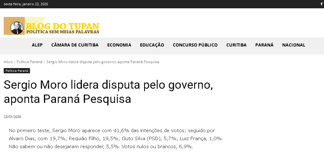 Blog do Tupan cita pesquisa realizada pela Paraná Pesquisas no Estado do Paraná. 2 Blog do Tupan cita pesquisa realizada pela Paraná Pesquisas no Estado do Paraná.