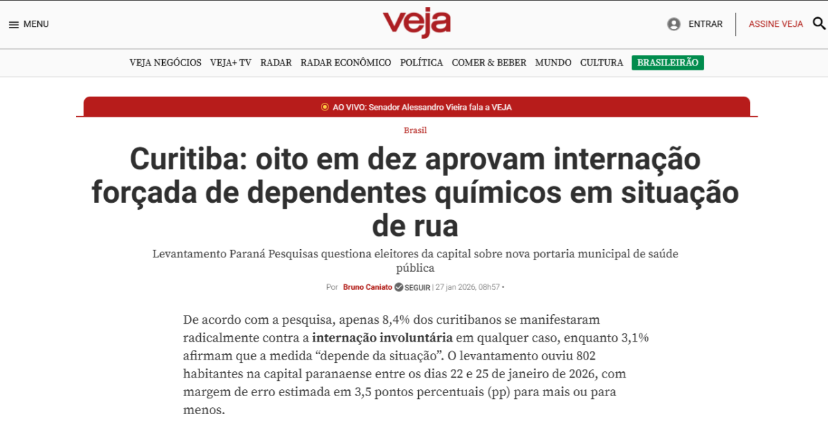 Veja cita pesquisa realizada pela Paraná Pesquisas no Município de Curitiba.