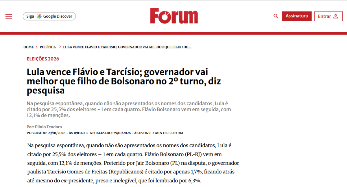 Revista Forum cita pesquisa realizada pela Paraná Pesquisas.
