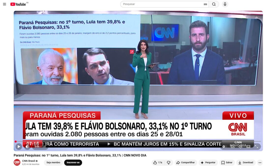 CNN Brasil cita pesquisa realizada pela Paraná Pesquisas.
