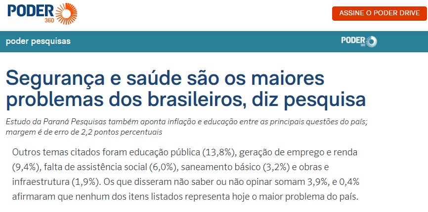 Poder 360 cita pesquisa realizada pela Paraná Pesquisas. 2 Poder 360 cita pesquisa realizada pela Paraná Pesquisas.
