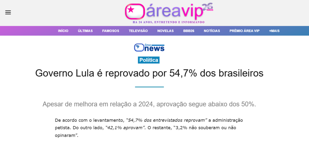 Área Vip cita pesquisa realizada pela Paraná Pesquisas no Estado de São Paulo. 2 Área Vip cita pesquisa realizada pela Paraná Pesquisas no Estado de São Paulo.