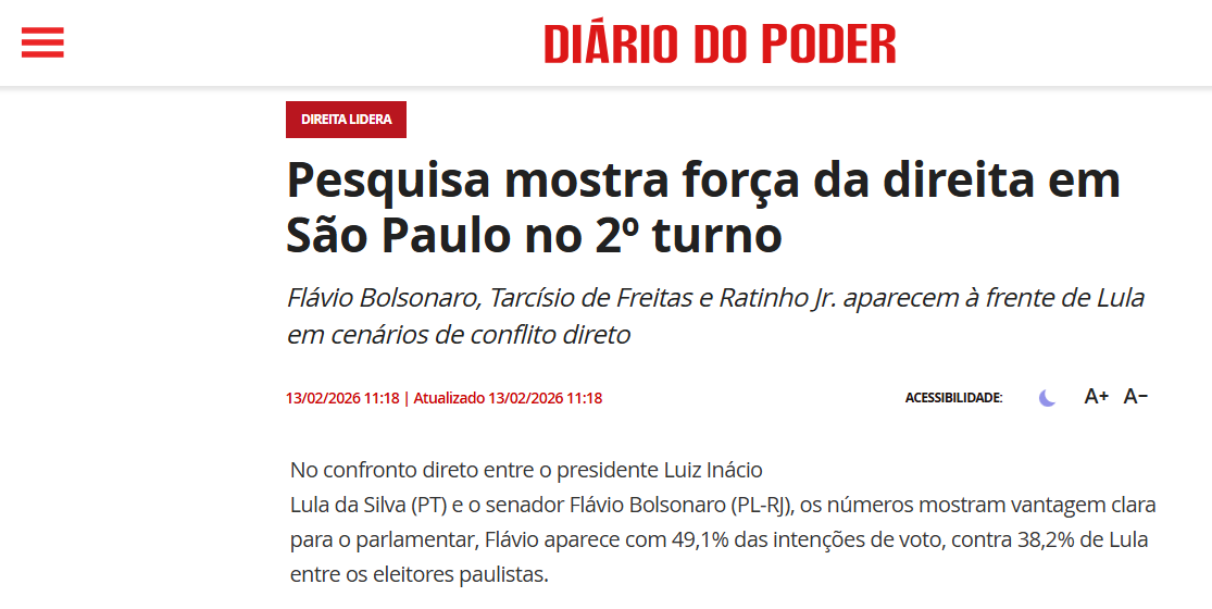 Diário do Poder cita pesquisa realizada pela Paraná Pesquisas no Estado de São Paulo. 2 Diário do Poder cita pesquisa realizada pela Paraná Pesquisas no Estado de São Paulo.