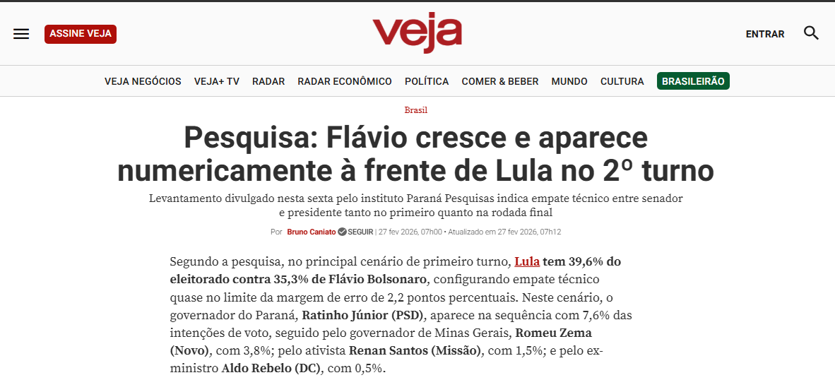 Veja cita pesquisa realizada pela Paraná Pesquisas.
