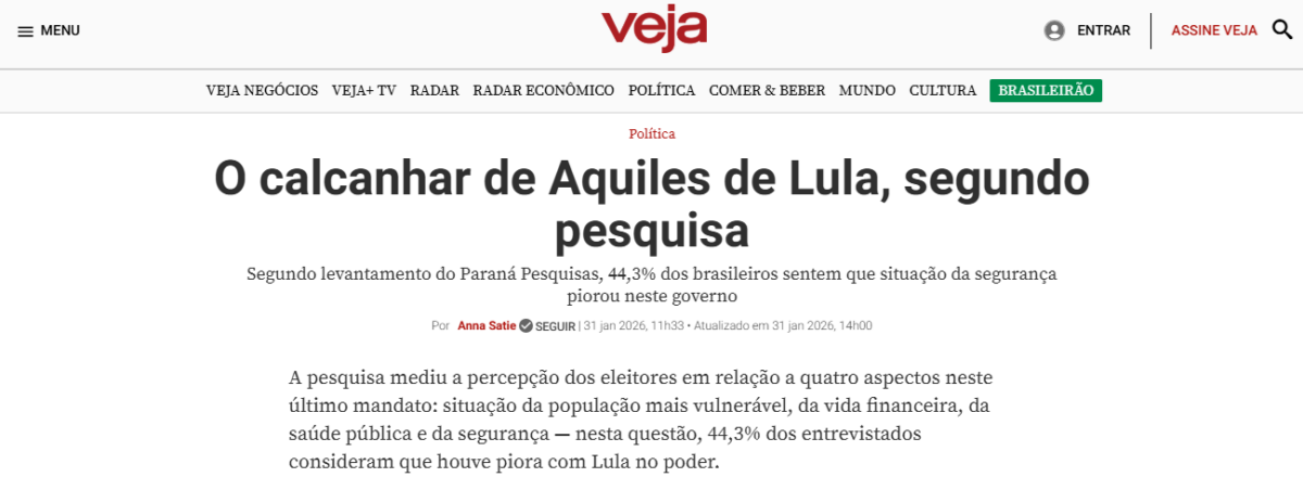 Veja cita pesquisa realizada pela Paraná Pesquisas.