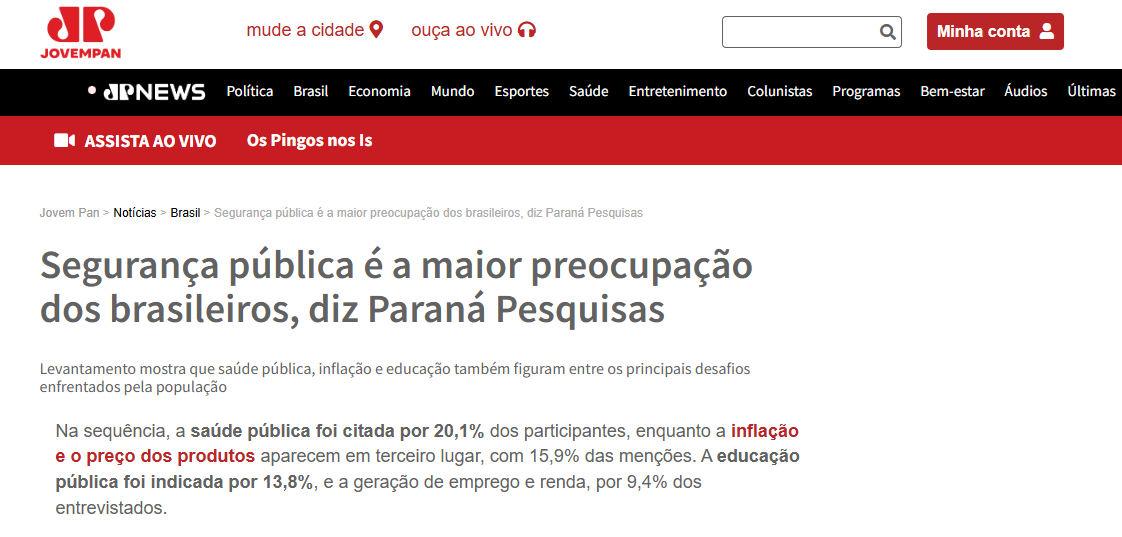 Jovem Pan cita pesquisa realizada pela Paraná Pesquisas. 2 Jovem Pan cita pesquisa realizada pela Paraná Pesquisas.