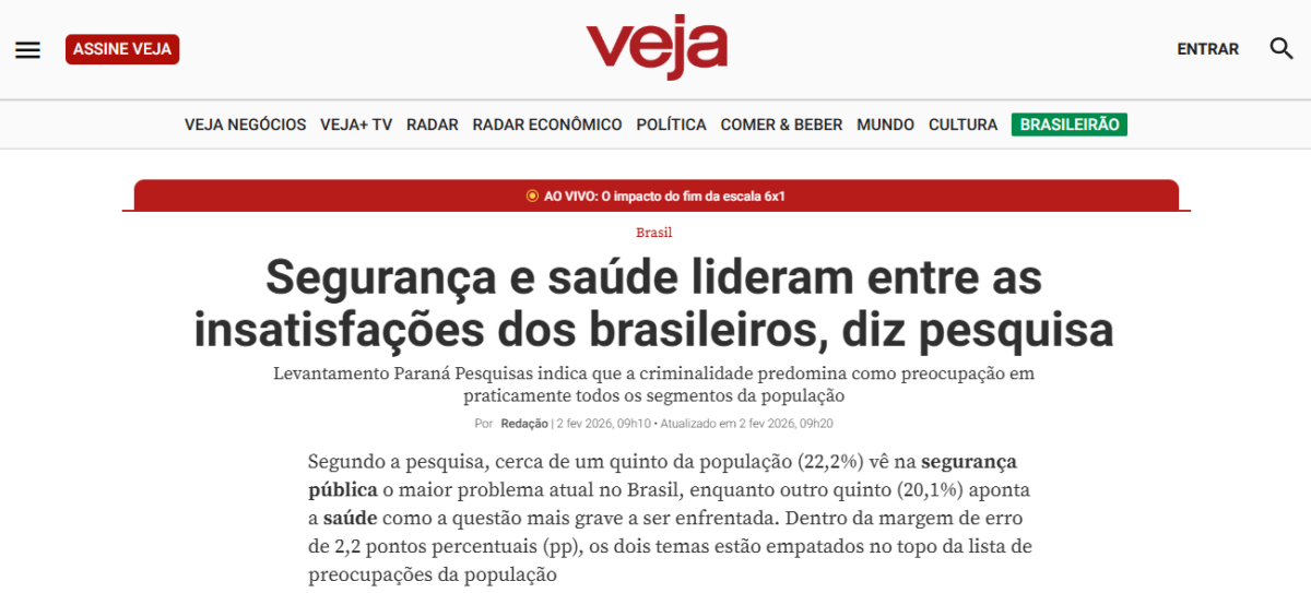 Veja cita pesquisa realizada pela Paraná Pesquisas.