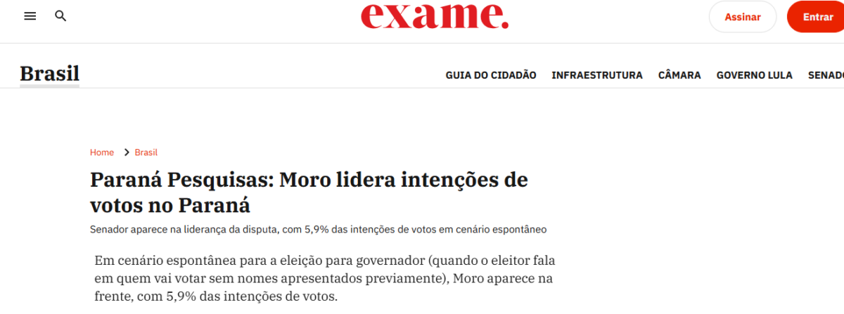 Exame cita pesquisa realizada pela Paraná Pesquisas no Estado do Paraná. 2 Exame cita pesquisa realizada pela Paraná Pesquisas no Estado do Paraná.
