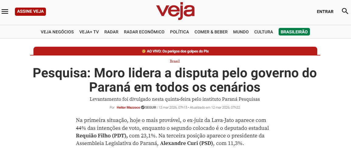 Veja cita pesquisa realizada pela Paraná Pesquisas no Estado do Paraná.
