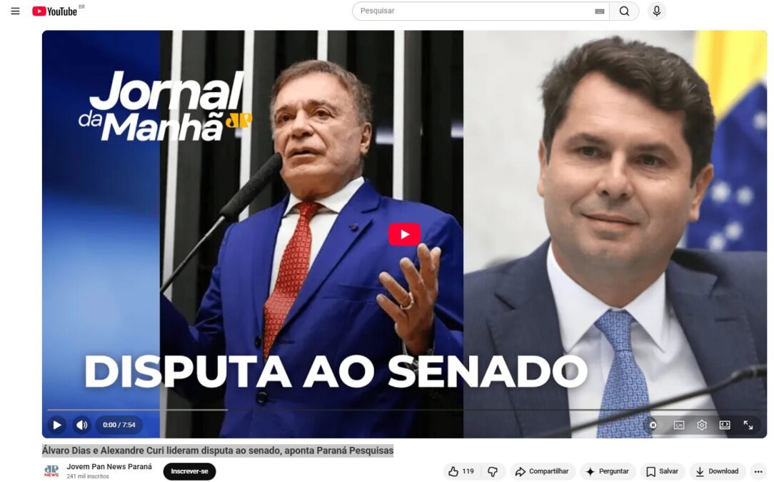 Jovem Pan News Paraná cita pesquisa realizada pela Paraná Pesquisas no Estado do Paraná.
