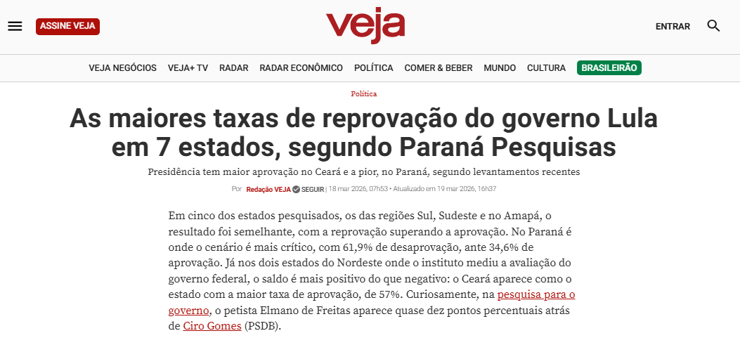 Veja cita pesquisa realizada pela Paraná Pesquisas.