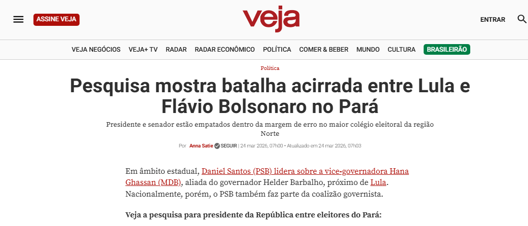 Veja cita pesquisa realizada pela Paraná Pesquisas no Estado do Pará.