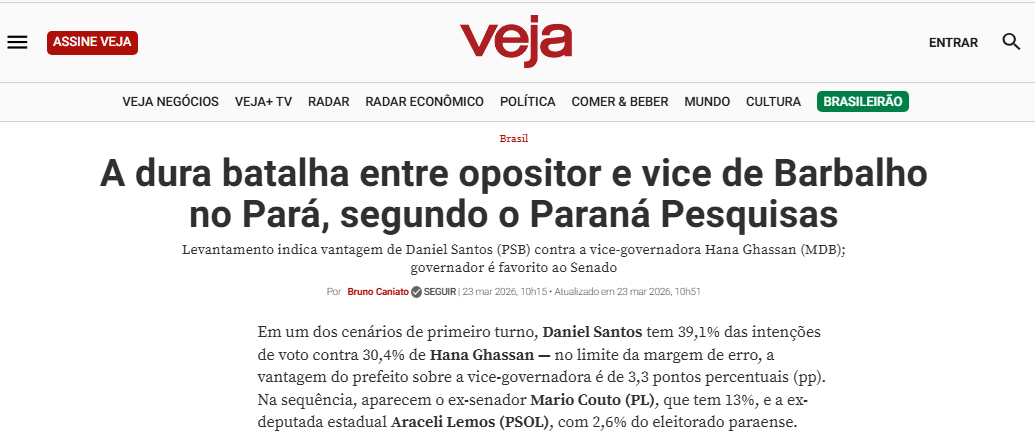 Veja cita pesquisa realizada pela Paraná Pesquisas no Estado do Pará.