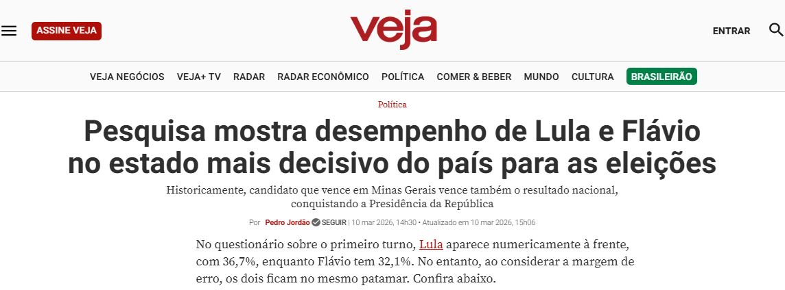 Veja cita pesquisa realizada pela Paraná Pesquisas no Estado de Minas Gerais. 2 Veja cita pesquisa realizada pela Paraná Pesquisas no Estado de Minas Gerais.