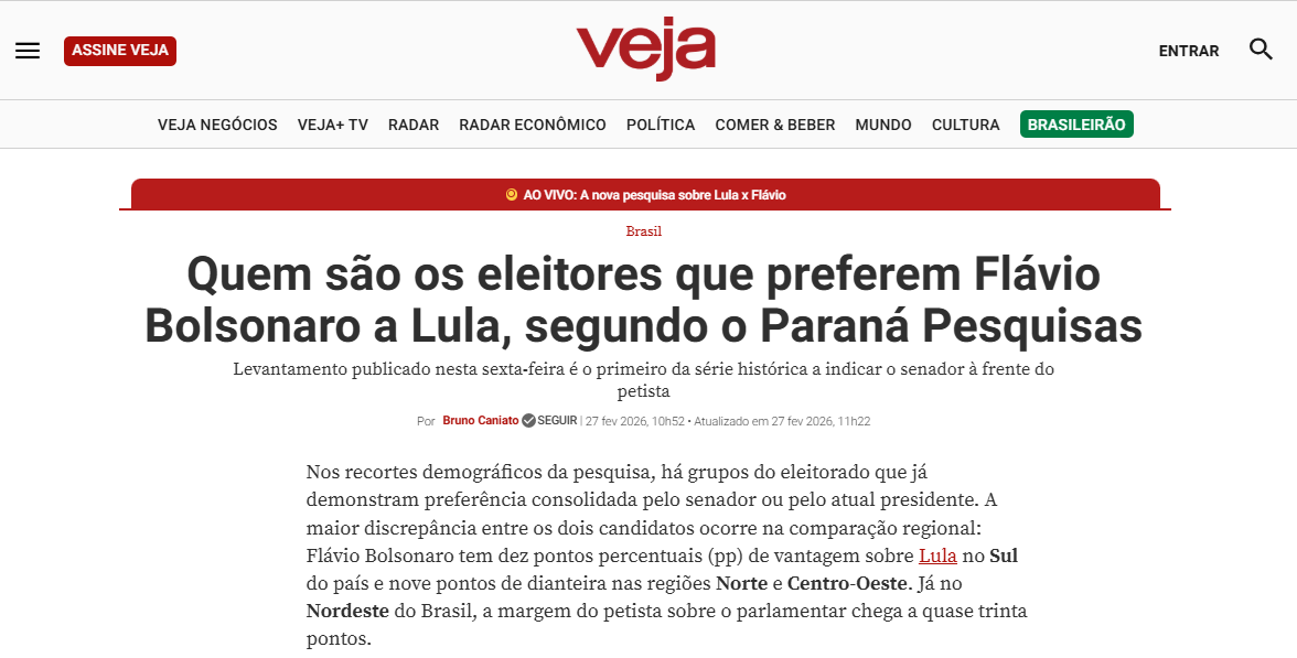 Veja cita pesquisa realizada pela Paraná Pesquisas. 2 Veja cita pesquisa realizada pela Paraná Pesquisas.