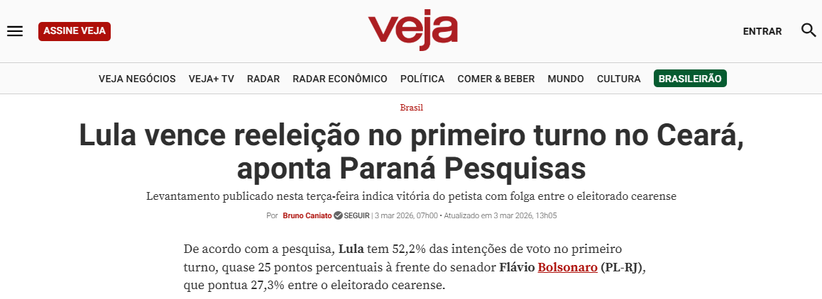 Veja cita pesquisa realizada pela Paraná Pesquisas no Estado do Ceará.