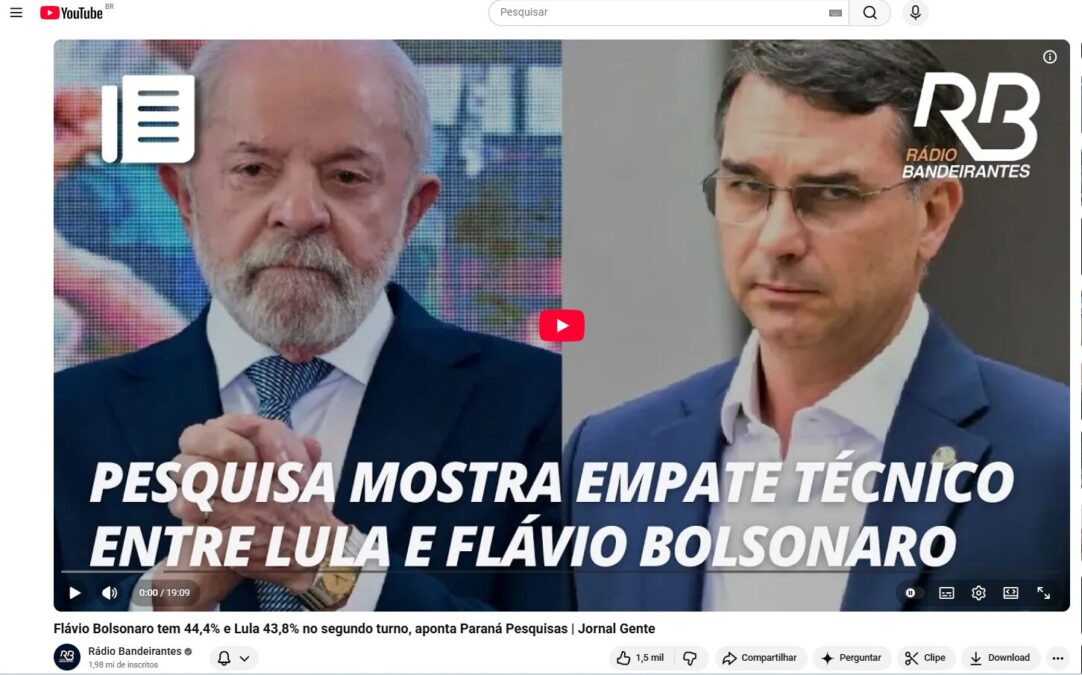 Rádio Bandeirantes cita pesquisa realizada pela Paraná Pesquisas. 2 Rádio Bandeirantes cita pesquisa realizada pela Paraná Pesquisas.