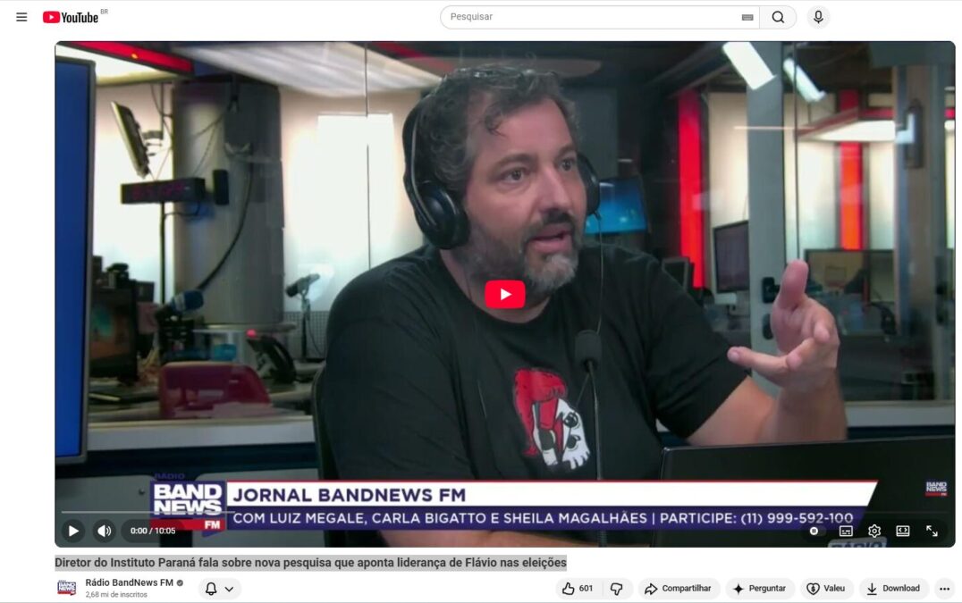 Rádio Band News FM cita pesquisa realizada pela Paraná Pesquisas.