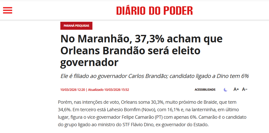 Diário do Poder cita pesquisa realizada pela Paraná Pesquisas no Estado do Maranhão. 2 Diário do Poder cita pesquisa realizada pela Paraná Pesquisas no Estado do Maranhão.