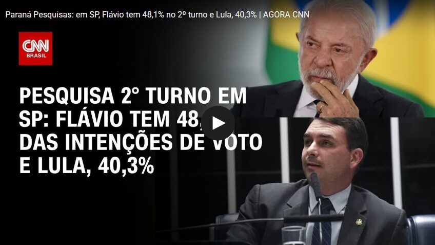 CNN Brasil cita pesquisa realizada para Paraná Pesquisas no Estado de São Paulo.