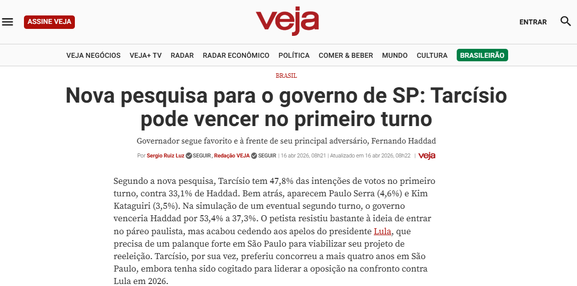 Veja cita pesquisa realizada para Paraná Pesquisas no Estado de São Paulo. 2 Veja cita pesquisa realizada para Paraná Pesquisas no Estado de São Paulo.