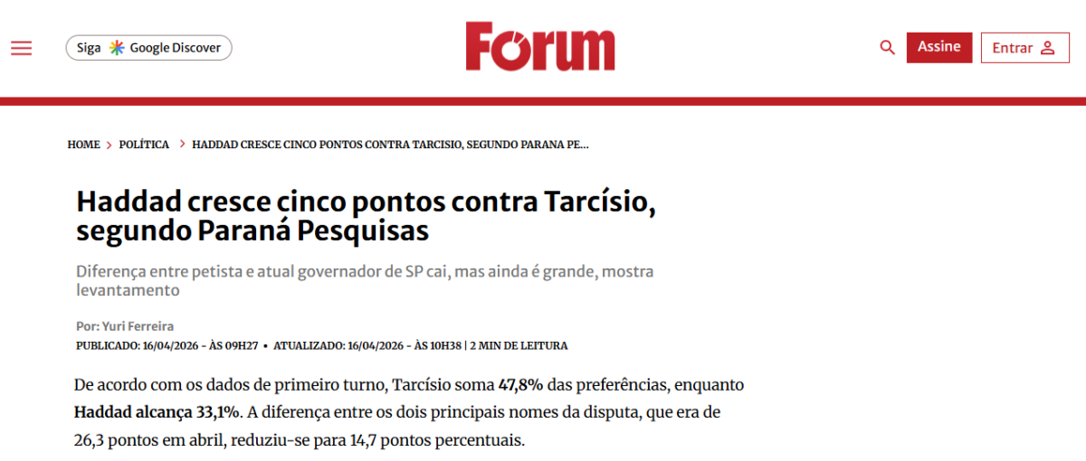 Revista Forum cita pesquisa realizada para Paraná Pesquisas no Estado de São Paulo. 2 Revista Forum cita pesquisa realizada para Paraná Pesquisas no Estado de São Paulo.