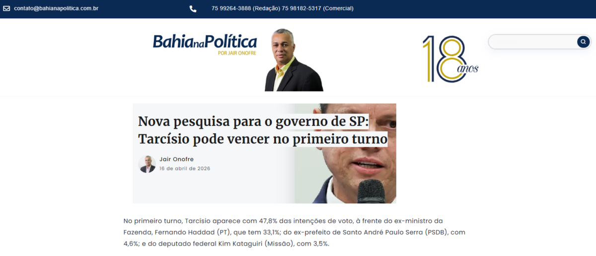 Bahia na Política cita pesquisa realizada para Paraná Pesquisas no Estado de São Paulo. 2 Bahia na Política cita pesquisa realizada para Paraná Pesquisas no Estado de São Paulo.