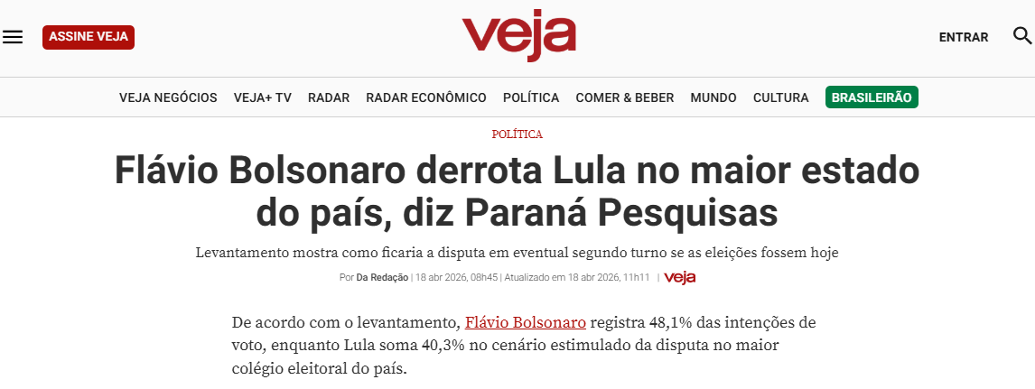 Veja cita pesquisa realizada para Paraná Pesquisas no Estado de São Paulo.