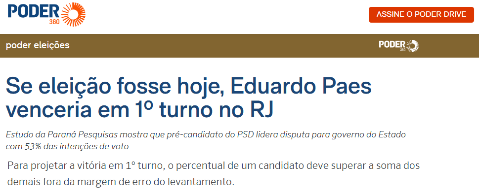 Poder 360 cita pesquisa realizada para Paraná Pesquisas no Estado do Rio de Janeiro.