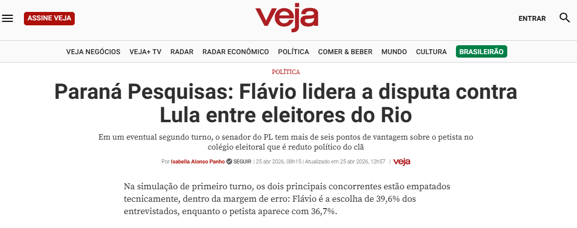 Veja cita pesquisa realizada para Paraná Pesquisas no Estado do Rio de Janeiro. 2 Veja cita pesquisa realizada para Paraná Pesquisas no Estado do Rio de Janeiro.