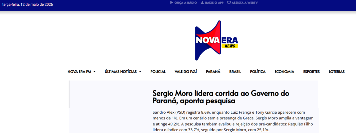 Nova Era News cita pesquisa realizada para Paraná Pesquisas no Estado do Paraná. 2 Nova Era News cita pesquisa realizada para Paraná Pesquisas no Estado do Paraná.