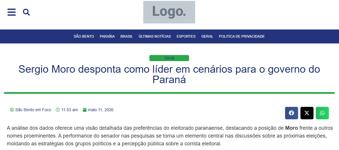 São Bento em Foco cita pesquisa realizada para Paraná Pesquisas no Estado do Paraná.