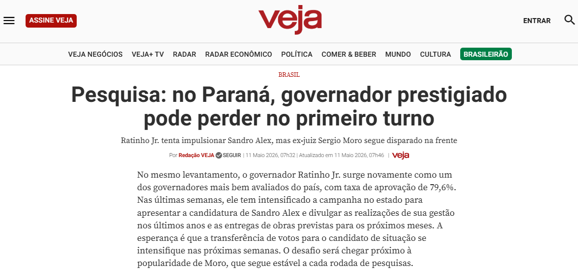 Veja cita pesquisa realizada para Paraná Pesquisas no Estado do Paraná.