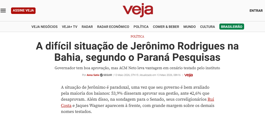 Veja cita pesquisa realizada para Paraná Pesquisas no Estado da Bahia. 2 Veja cita pesquisa realizada para Paraná Pesquisas no Estado da Bahia.