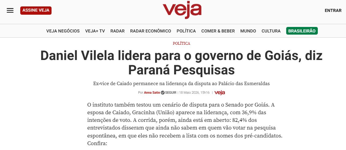 Veja cita pesquisa realizada para Paraná Pesquisas no Estado de Goiás.