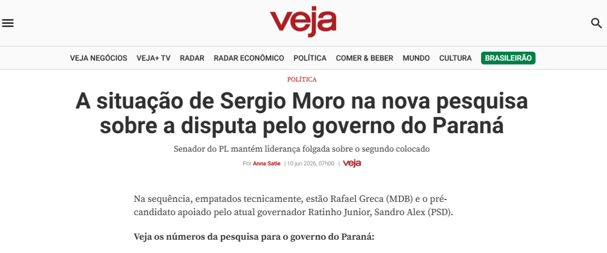 Veja cita pesquisa realizada para Paraná Pesquisas no Estado do Paraná.