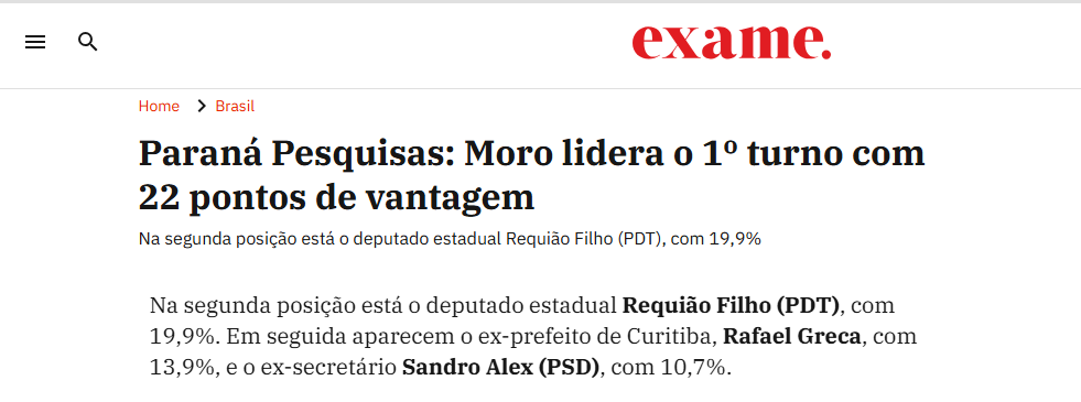 Exame cita pesquisa realizada para Paraná Pesquisas no Estado do Paraná. 2 Exame cita pesquisa realizada para Paraná Pesquisas no Estado do Paraná.