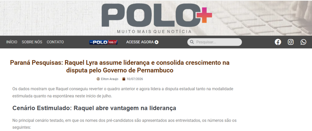 Blog da Polo cita pesquisa realizada para Paraná Pesquisas no Estado de Pernambuco. 2 Blog da Polo cita pesquisa realizada para Paraná Pesquisas no Estado de Pernambuco.