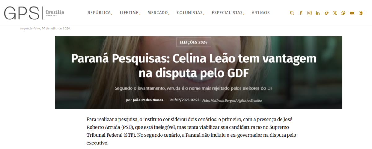 GPS Brasília cita pesquisa realizada para Paraná Pesquisas no Distrito Federal. 2 GPS Brasília cita pesquisa realizada para Paraná Pesquisas no Distrito Federal.