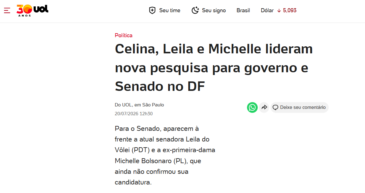 UOL Notícias cita pesquisa realizada para Paraná Pesquisas no Distrito Federal. 2 UOL Notícias cita pesquisa realizada para Paraná Pesquisas no Distrito Federal.