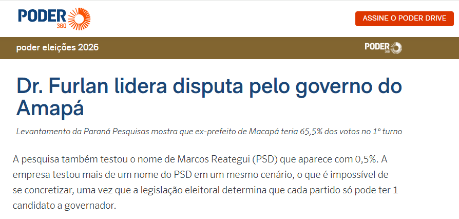 Poder 360 cita pesquisa realizada para Paraná Pesquisas no Estado do Amapá. 2 Poder 360 cita pesquisa realizada para Paraná Pesquisas no Estado do Amapá.