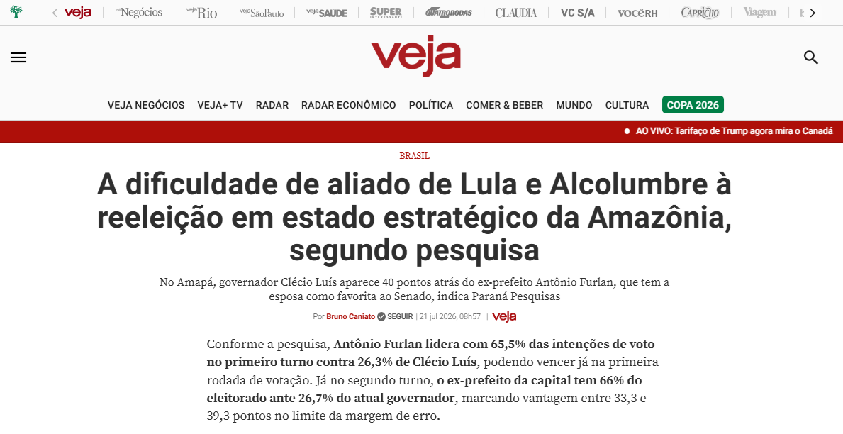 Veja cita pesquisa realizada para Paraná Pesquisas no Estado do Amapá. 2 Veja cita pesquisa realizada para Paraná Pesquisas no Estado do Amapá.