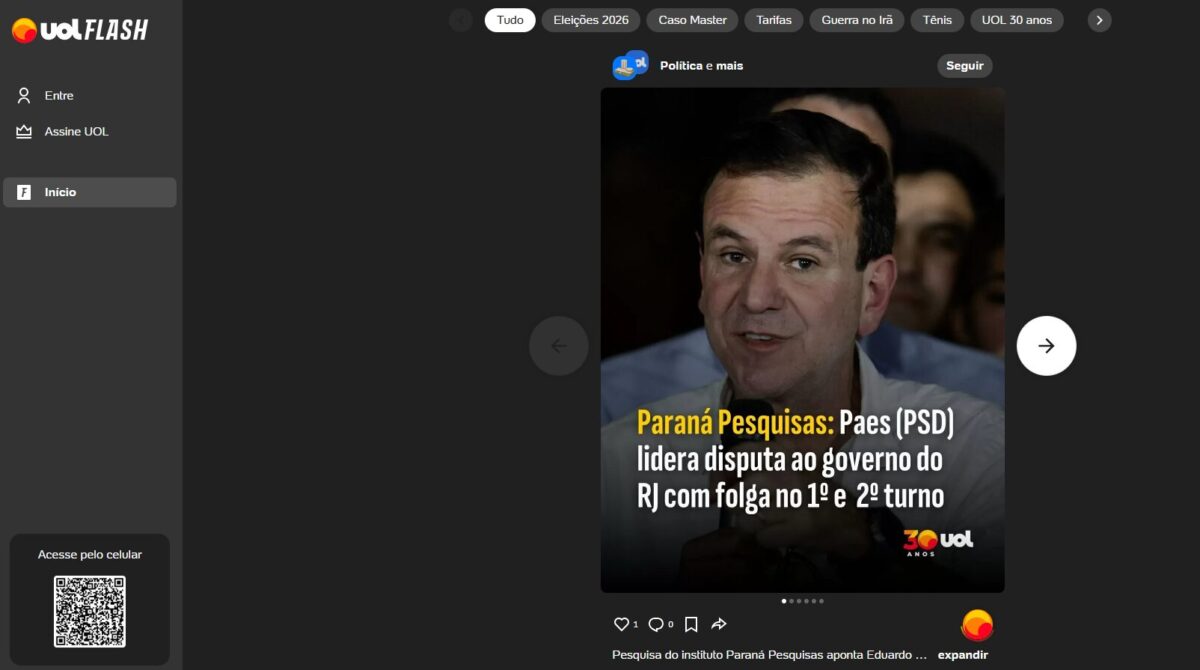UOL Flash cita pesquisa realizada para Paraná Pesquisas no Estado do Rio de Janeiro. 2 UOL Flash cita pesquisa realizada para Paraná Pesquisas no Estado do Rio de Janeiro.