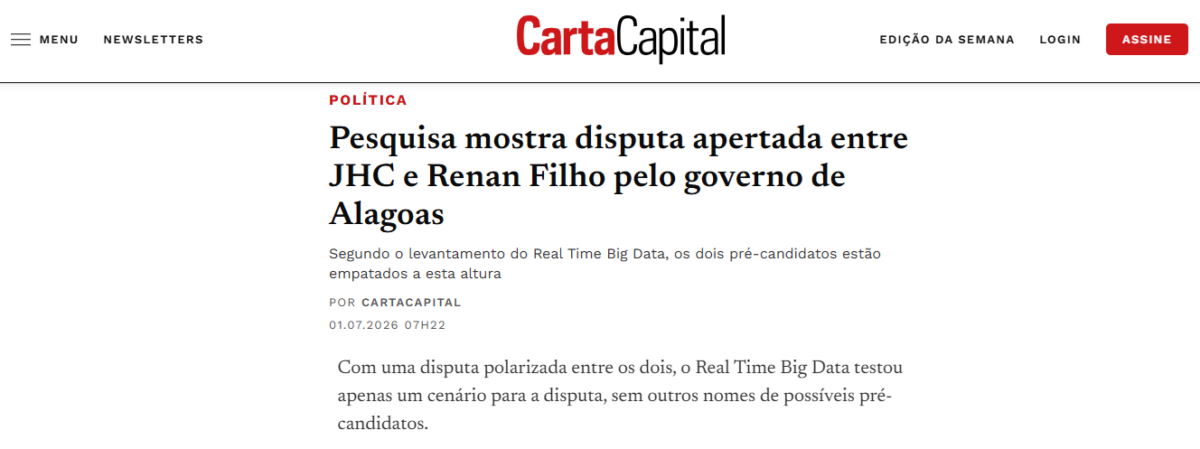Carta Capital cita pesquisa realizada para Paraná Pesquisas no Estado do Alagoas. 2 Carta Capital cita pesquisa realizada para Paraná Pesquisas no Estado do Alagoas.